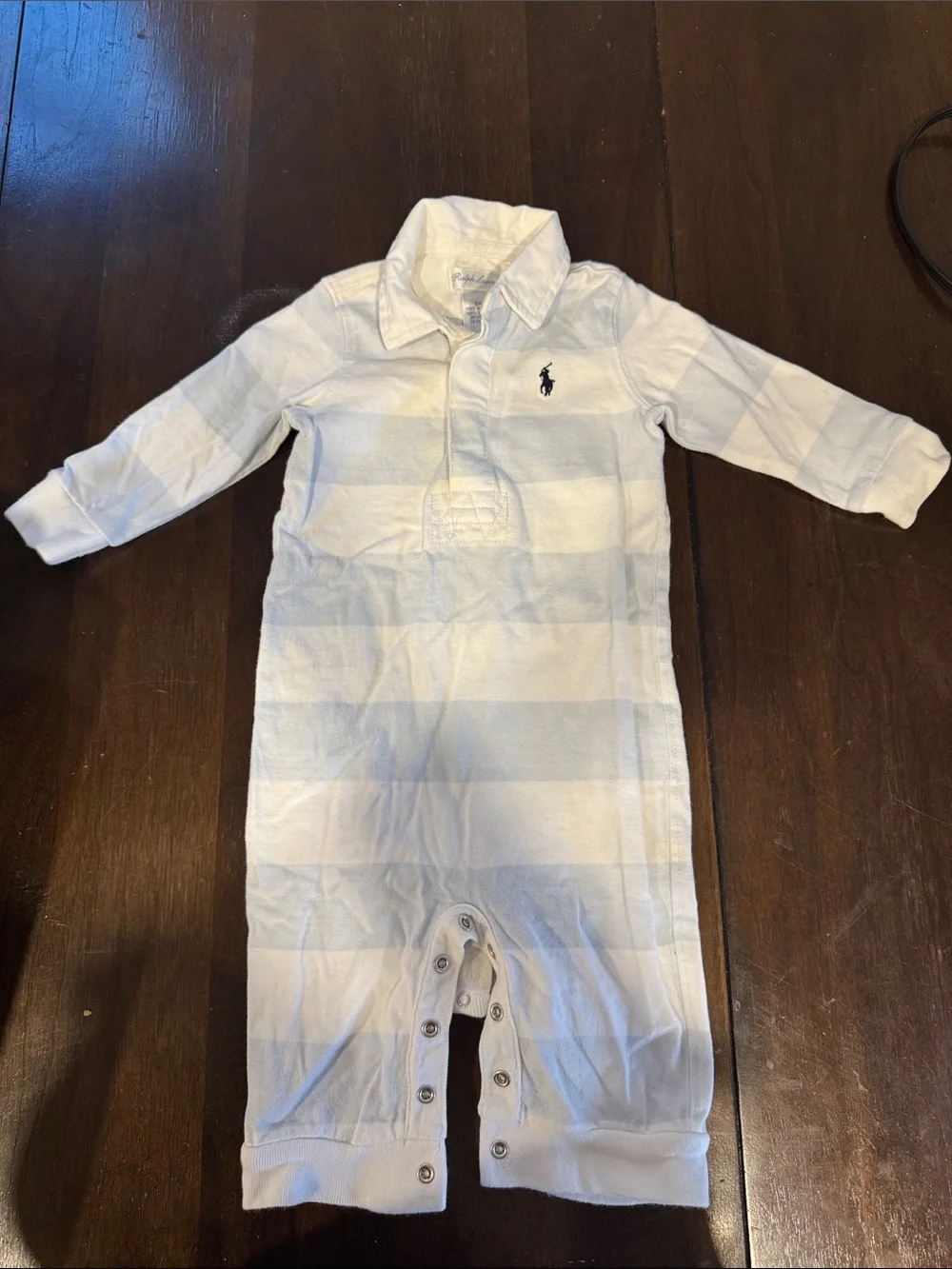 Ralph Lauren Striped Polo One-Piece in White and Light Blue